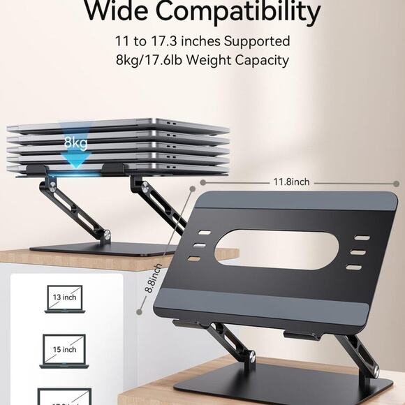 Foldable Aluminum Laptop Stand 10-17.3" Laptops, Height Adjustable Portable NEW - Picture 6 of 7